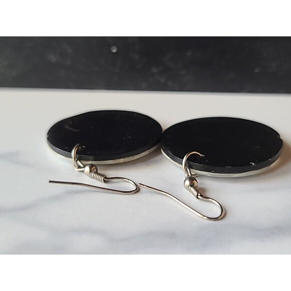 Red And White Circular Shell Dangling Pierced Earrings Vintage - Picture 8 of 10